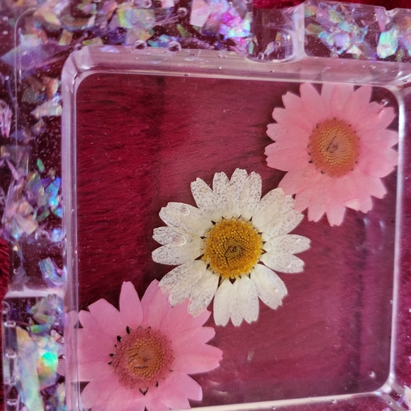 Handcrafted Flowers Candy Dish Ashtray Resin Art Stars Glitter - Picture 13 of 13